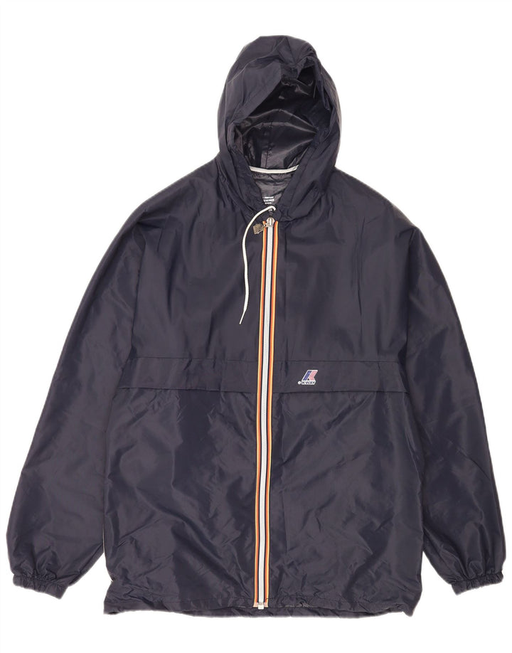 Jaqueta de chuva masculina com capuz K-Way UK 36 pequena poliamida azul marinho