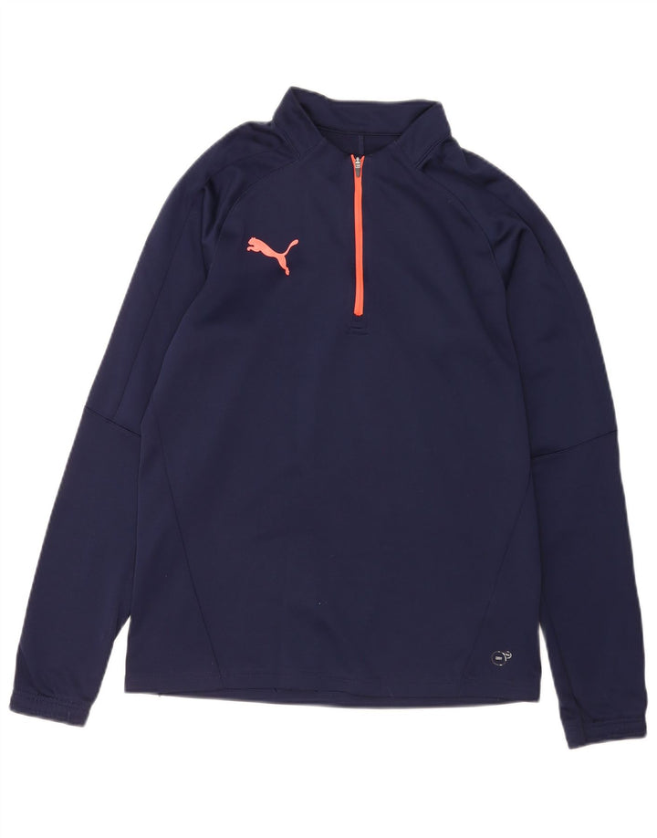 Puma Mens Zip Neck Pullover Treino Top Pequeno Azul Marinho