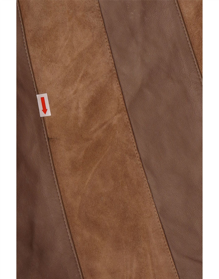 Norma Womens Loose Fit Leather Coat UK 14 Médio Marrom Listrado Clássico