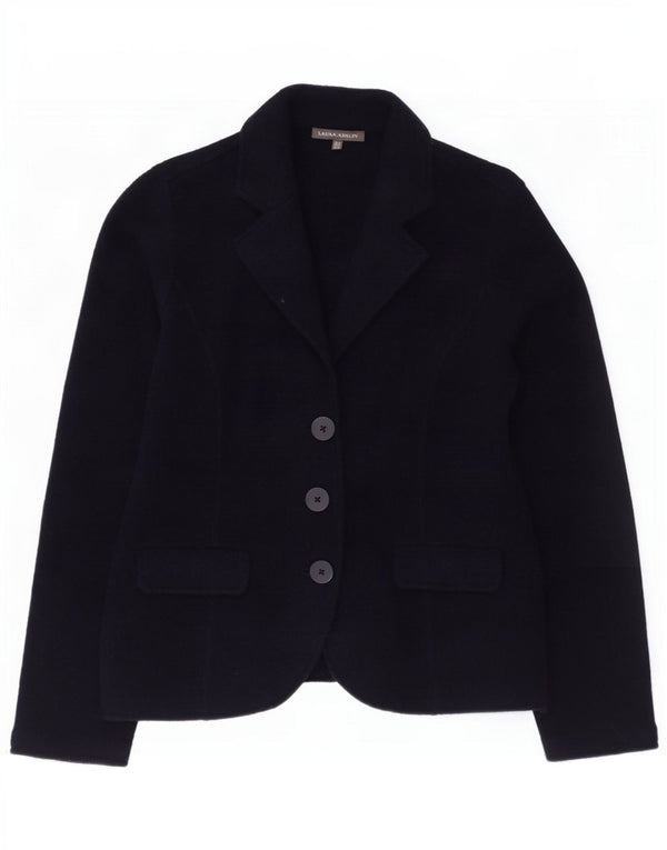 Laura Ashley Womens 3 Button Knit Blazer Jacket UK 12 Medium Navy Blue