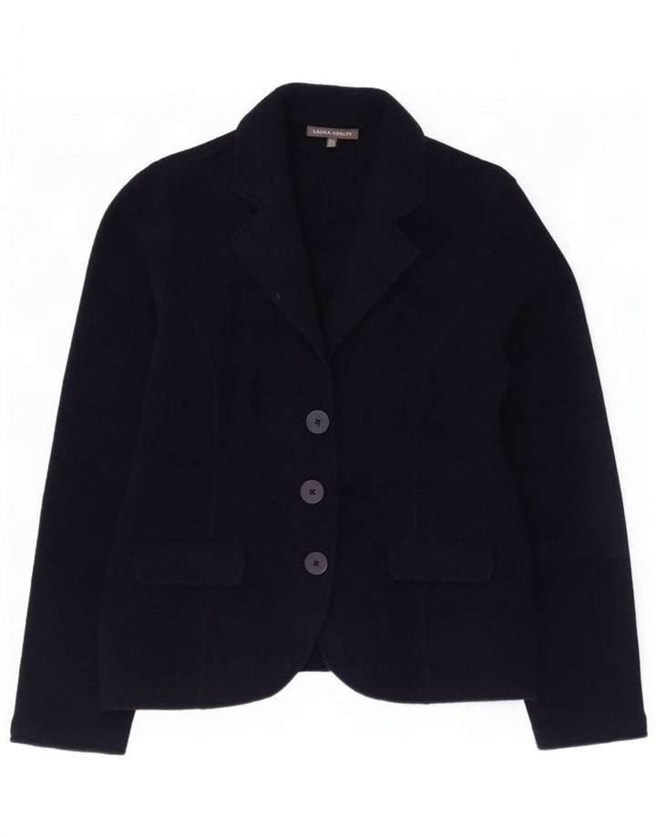 Laura Ashley Jaqueta blazer feminina de malha com 3 botões Reino Unido 12 médio azul marinho