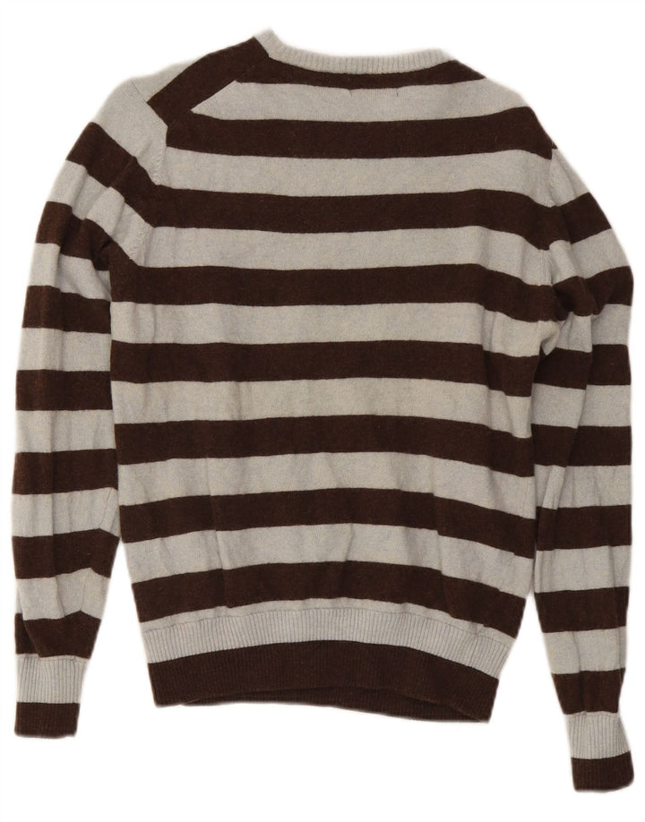 Suéter feminino Kappa com gola redonda UK 14 lã listrada cinza médio