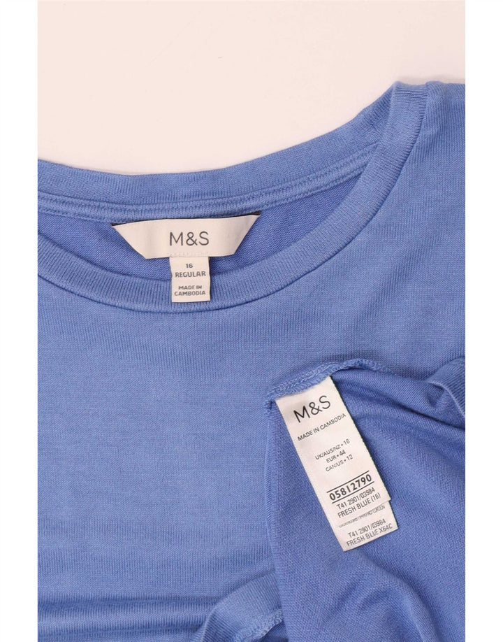 Top feminino Marks & Spencer manga comprida Reino Unido 16 grande viscose azul