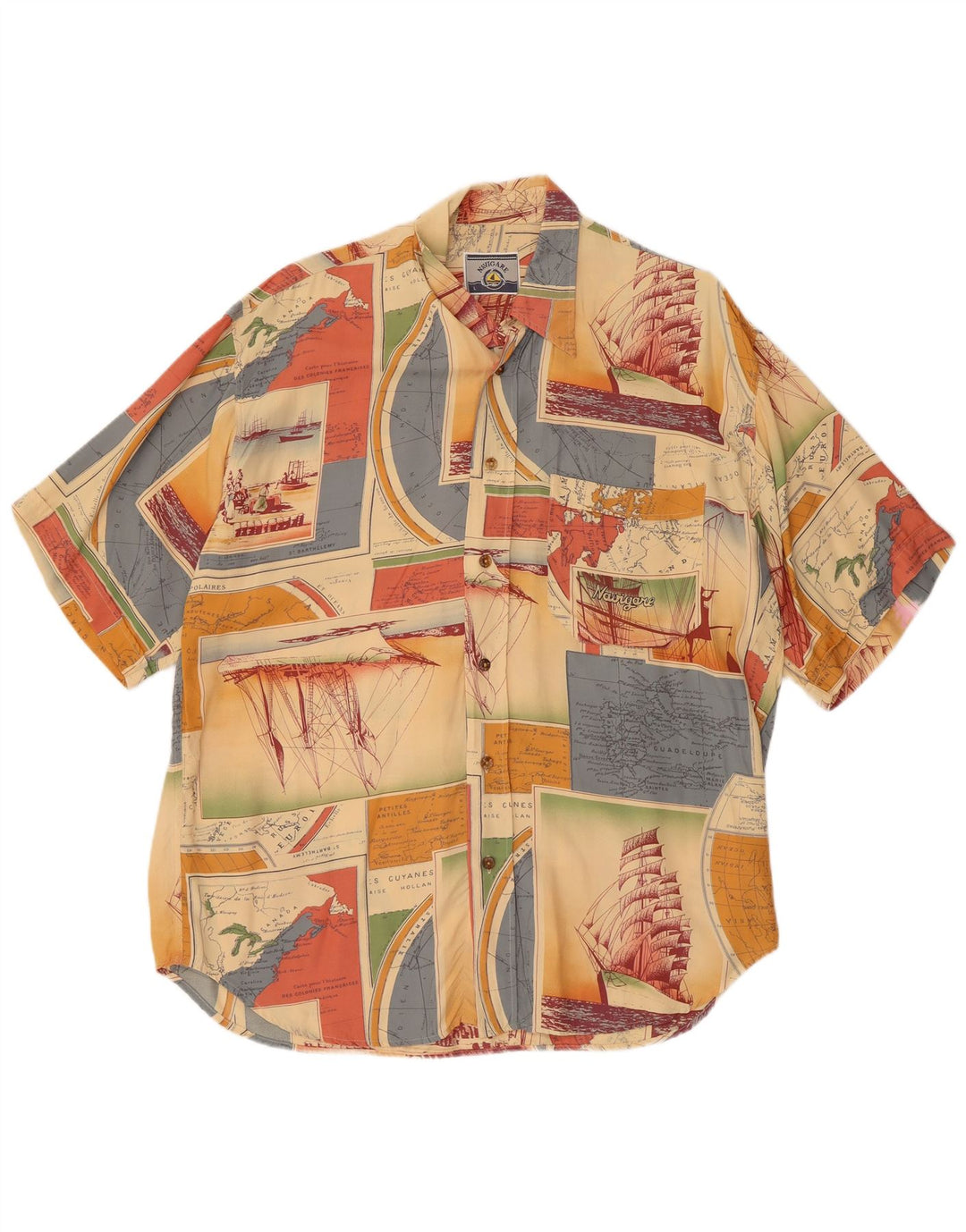 Camisa masculina de manga curta NAVIGARE grande patchwork multicolorido