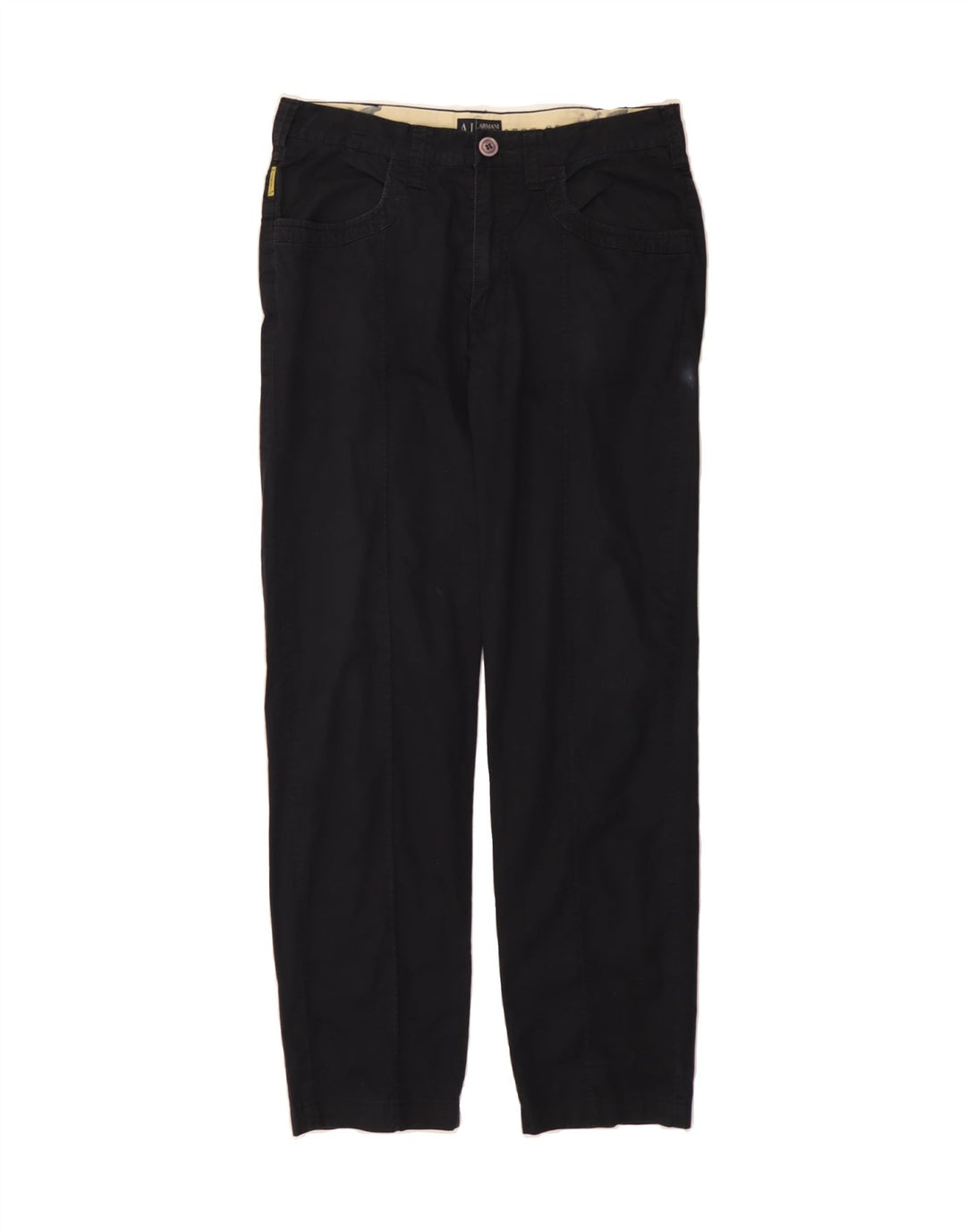ARMANI Womens Straight Casual Trousers W33 L30 Navy Blue Cotton Vintage Armani and Second-Hand Armani from Messina Hembry 