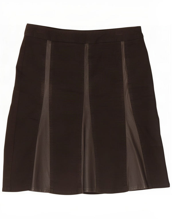 Max&Co. Saia feminina evasê UK 8 pequena W28 algodão listrado marrom
