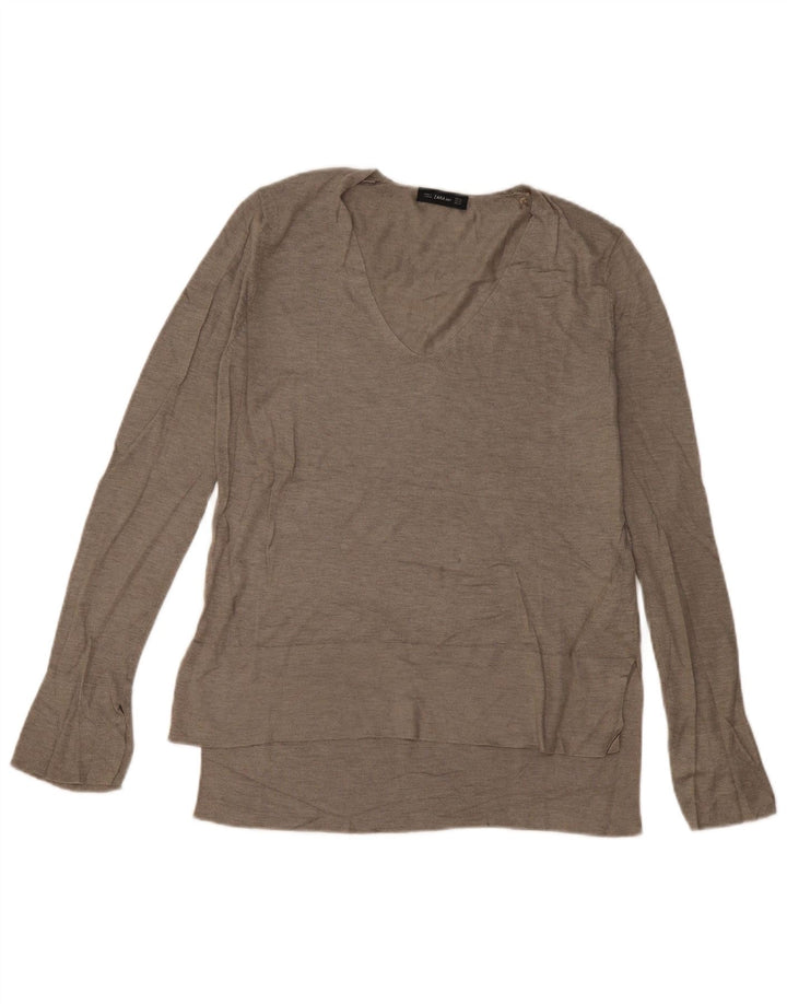 Zara Top feminino oversized manga comprida Reino Unido 6 XS Viscose cinza