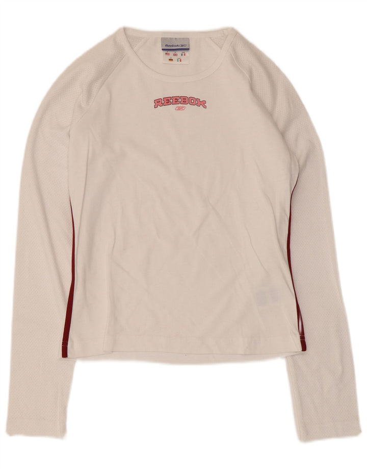 Reebok Womens Graphic Top Manga Longa UK 10 Pequeno Algodão Branco