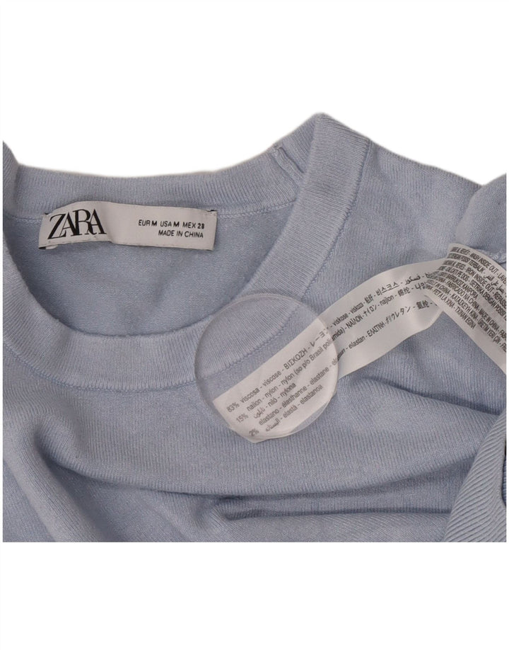 Suéter feminino Zara com gola redonda e viscose azul médio UK 12