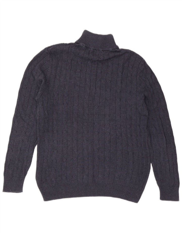Suéter masculino branco com zíper e gola em algodão azul marinho médio