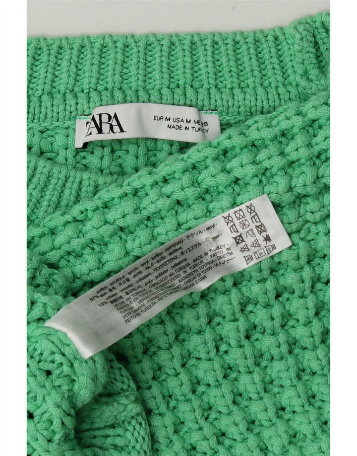 Zara Suéter feminino cropped superdimensionado com gola redonda Reino Unido 14 verde médio