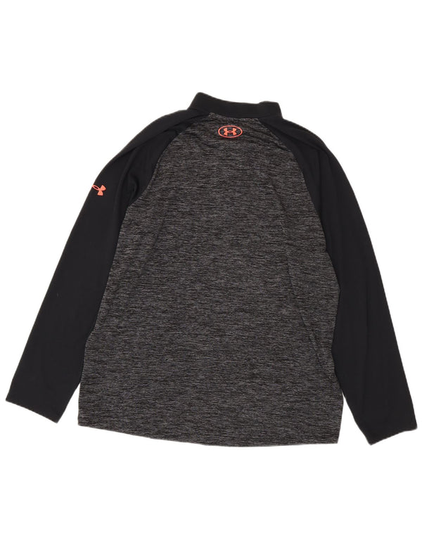 Under Armour Mens Loose Fit Zip Neck Top Manga Longa Grande Preto Salpicado