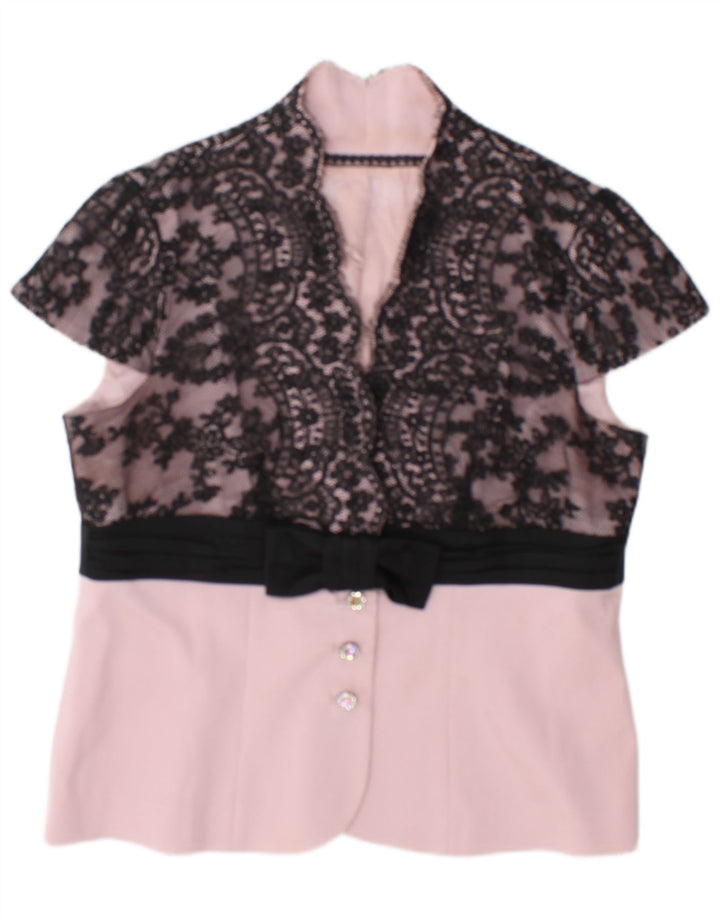 Blusa feminina vintage UK 14 médio rosa floral