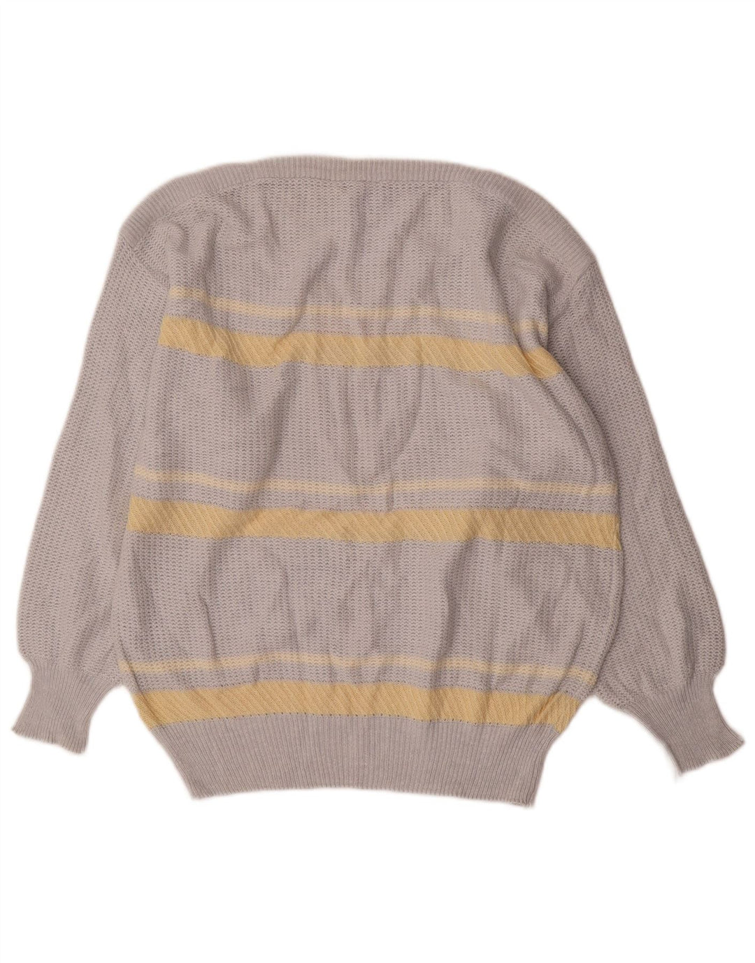 Suéter vintage masculino com gola canoa e algodão listrado cinza médio
