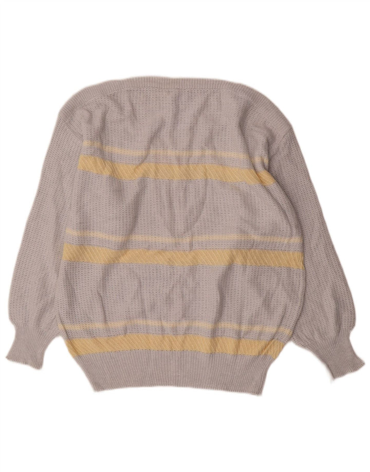Suéter vintage masculino com gola canoa e algodão listrado cinza médio