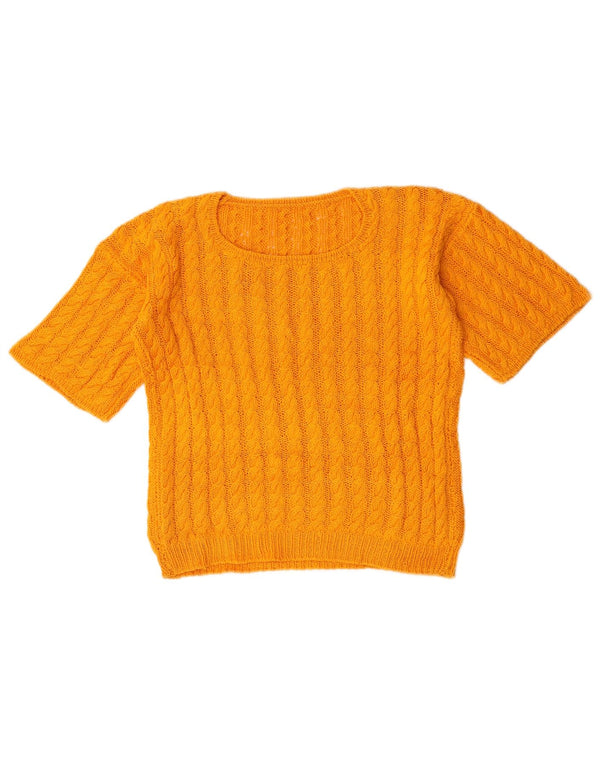 Suéter feminino vintage com gola canoa e gola redonda Reino Unido 14 amarelo médio