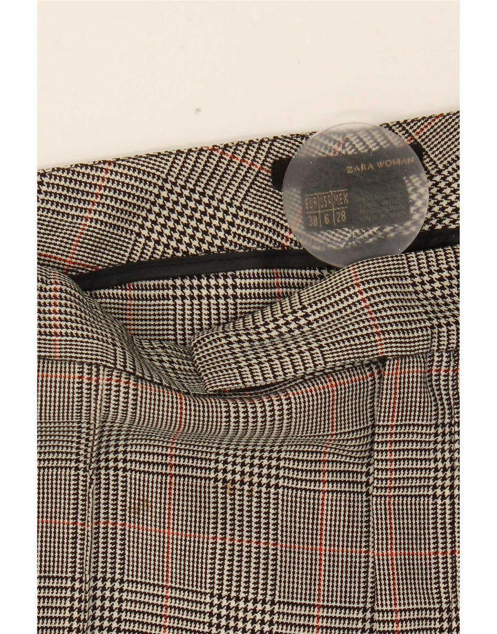 Calça feminina Zara Bootcut Suit EU 38 Pequeno W28 L32 Cinza Houndstooth Lã