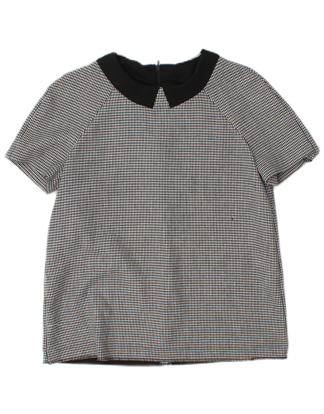 Blusa feminina Zara manga curta Reino Unido 12 cinza médio houndstooth