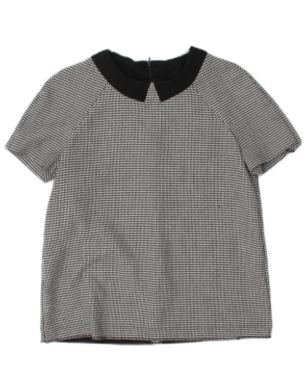Blusa feminina Zara manga curta Reino Unido 12 cinza médio houndstooth