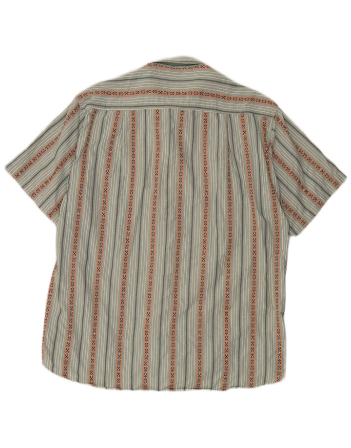 Camisa masculina vintage de manga curta algodão listrado verde médio