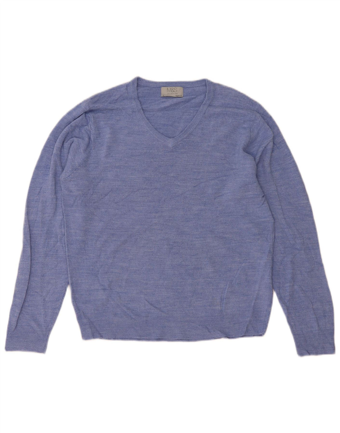 Suéter masculino Marks & Spencer com ajuste regular e decote em V acrílico azul médio