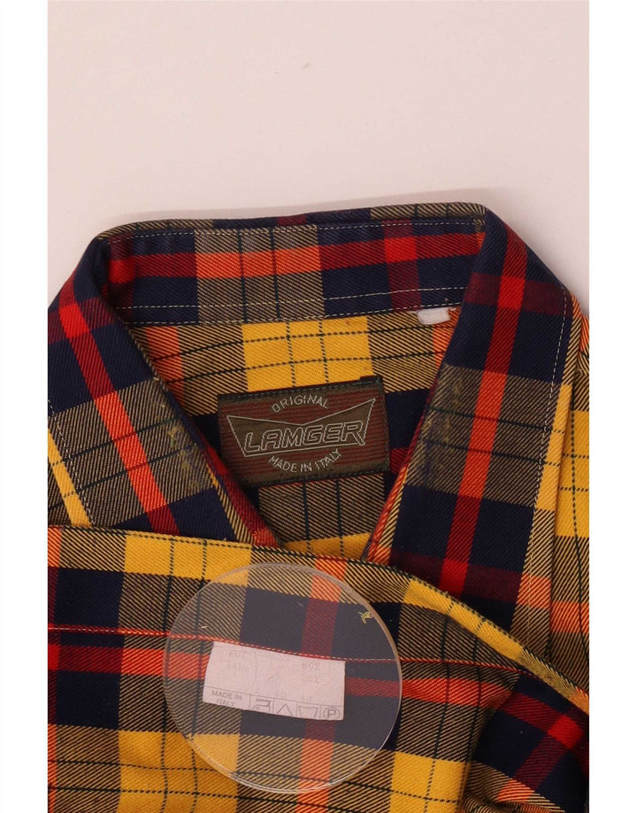 Camisa masculina vintage Sie 40 poliéster xadrez amarelo médio