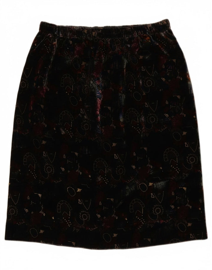 Saia reta de veludo com padrão abstrato feminino vintage W28 preto médio
