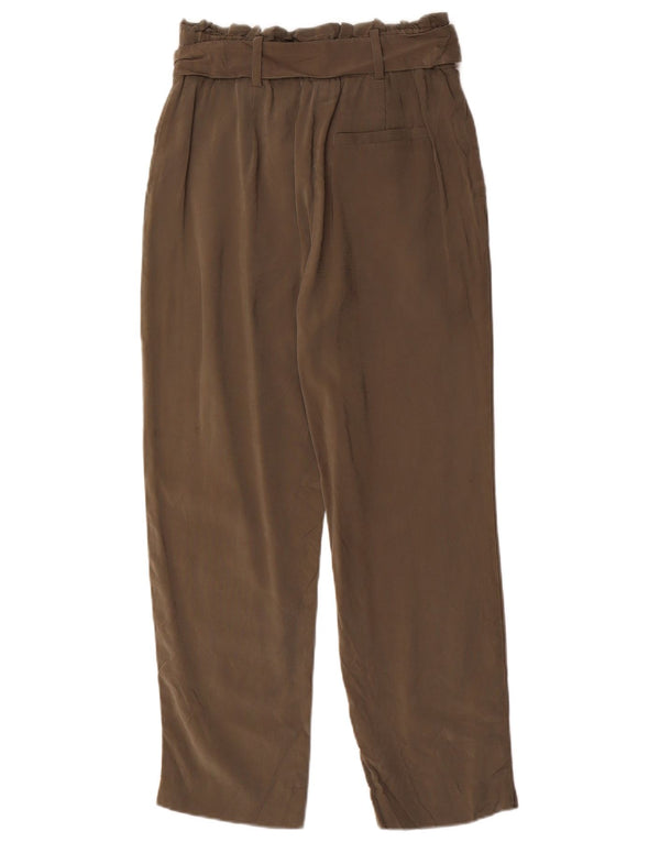 Calça feminina Zara com cintura alta e recortes XS W24 L25 cáqui viscose