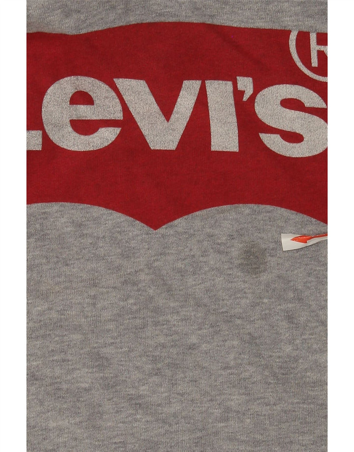 Suéter com capuz gráfico masculino Levi's algodão manchado cinza médio