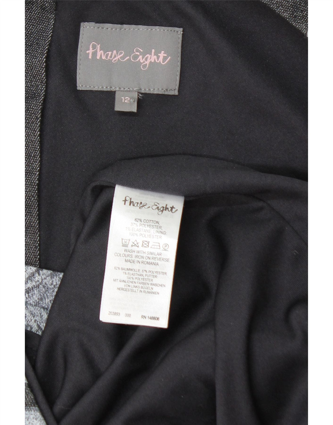 FASE EIGHT Vestido feminino sem mangas com bainha UK 12 algodão floral cinza médio