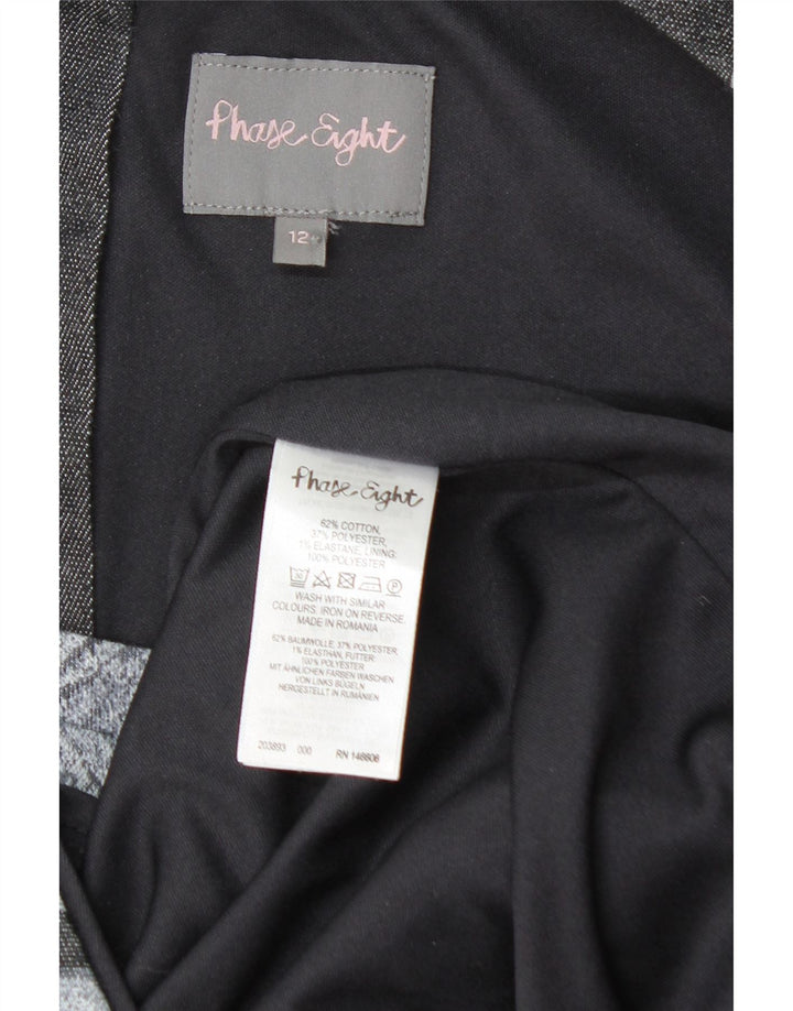 FASE EIGHT Vestido feminino sem mangas com bainha UK 12 algodão floral cinza médio