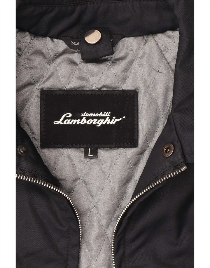 Jaqueta masculina acolchoada gráfica Lamborghini UK 40 grande poliamida preta