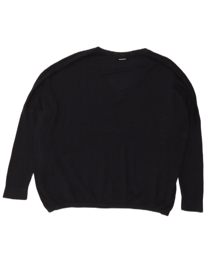 Suéter feminino Dkny gráfico oversized com decote em V Reino Unido 14 grande preto