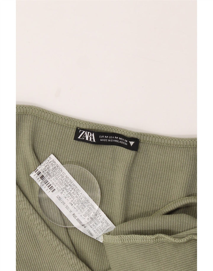 ZARA Womens Crop Blouse Top UK 12 Medium Khaki Cotton Vintage Zara and Second-Hand Zara from Messina Hembry 