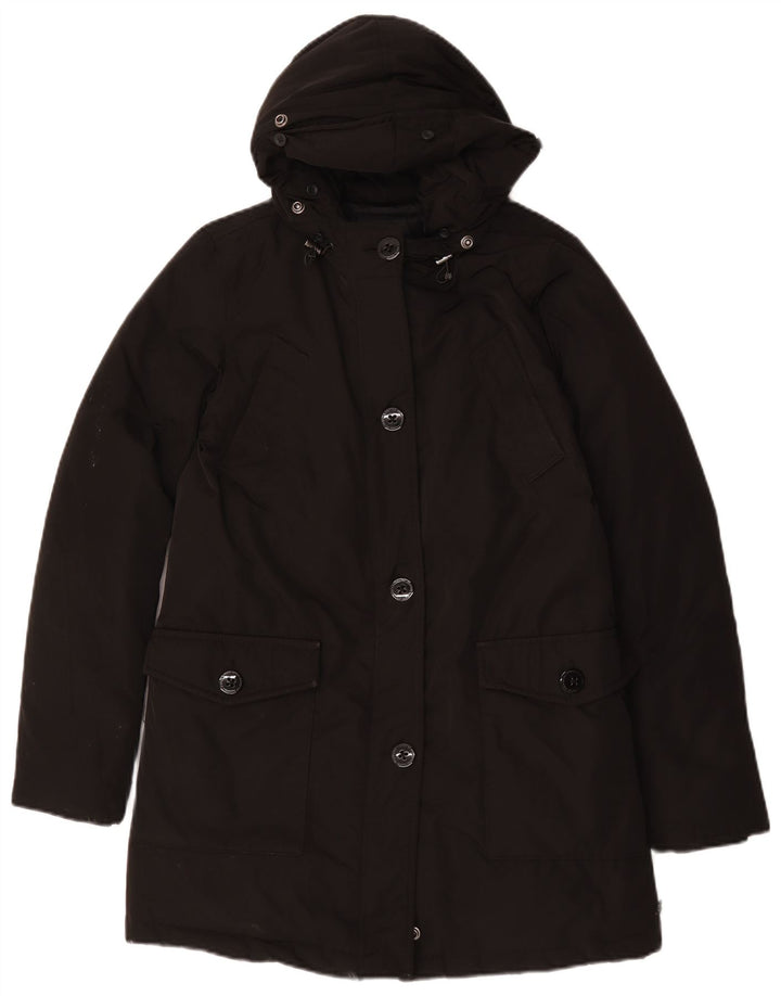 Casaco acolchoado com capuz feminino Maison Scotch UK 14 poliéster preto médio