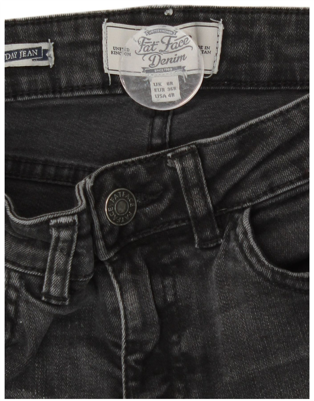 Calça jeans feminina Fat Face Slim UK 8 pequena W27 L30 cinza