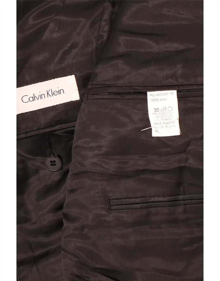 CALVIN KLEIN Jaqueta blazer masculina de 2 botões Reino Unido 42 XL lã listrada preta
