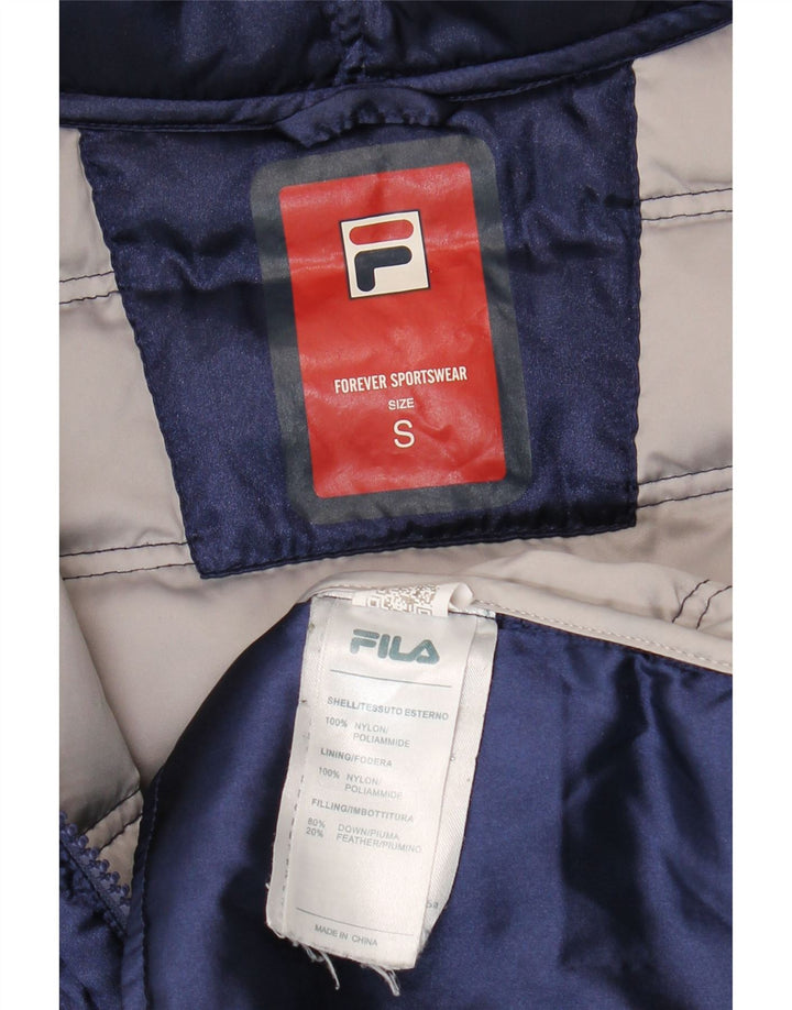Jaqueta acolchoada com capuz feminina Fila UK 10 pequena azul marinho nylon