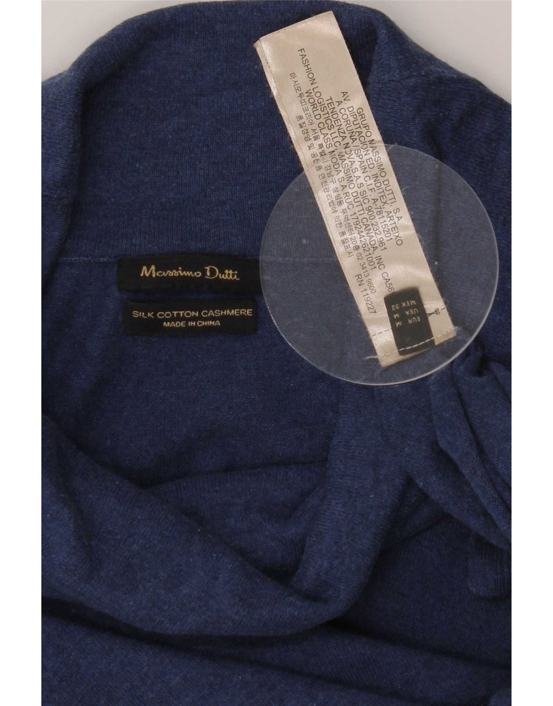 Suéter feminino Massimo Dutti com gola redonda Reino Unido 12 seda azul médio
