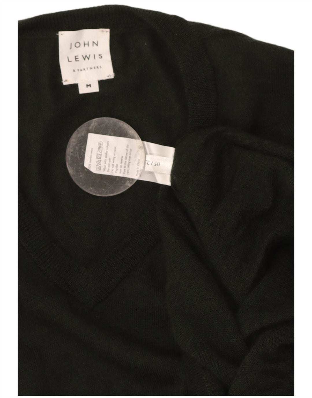 JOHN LEWIS Suéter masculino com decote em V, lã merino verde médio