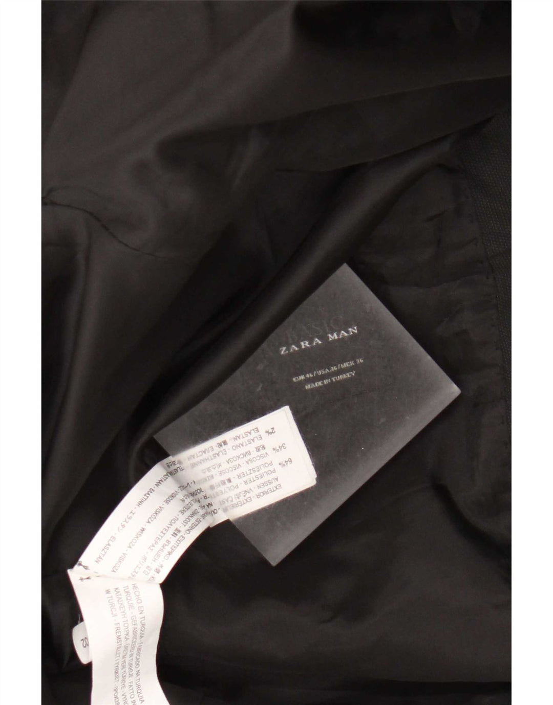 Jaqueta blazer masculina Zara com 2 botões EU 46 poliéster preto pequeno