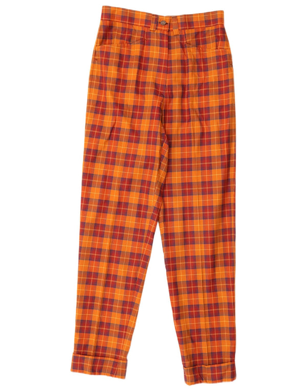 Calça feminina casual afunilada Jean Pierre IT 40 pequena W26 L28 xadrez laranja