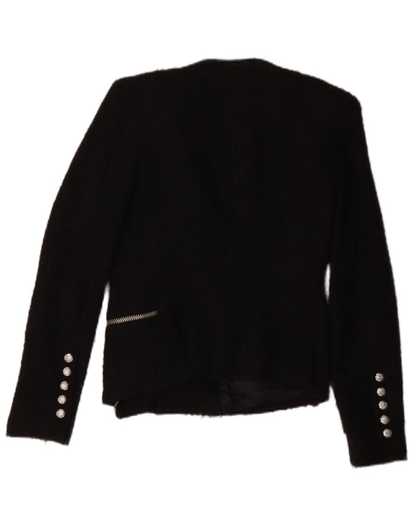Zara Jaqueta Blazer Feminina Militar Com Zíper Completo Reino Unido 10 Pequeno Acrílico Preto