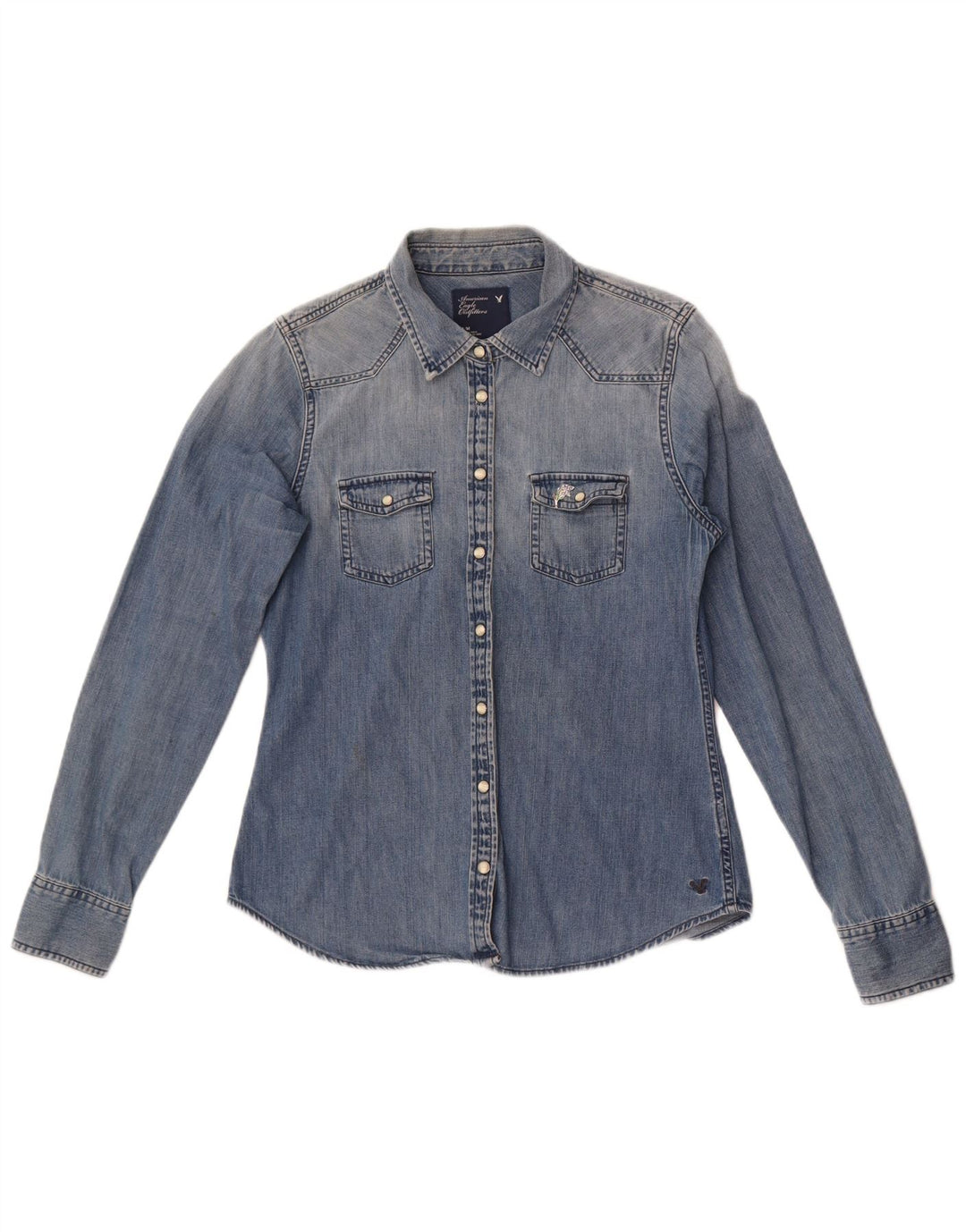 Camisa jeans feminina American Eagle Outfitters Reino Unido 14 azul médio