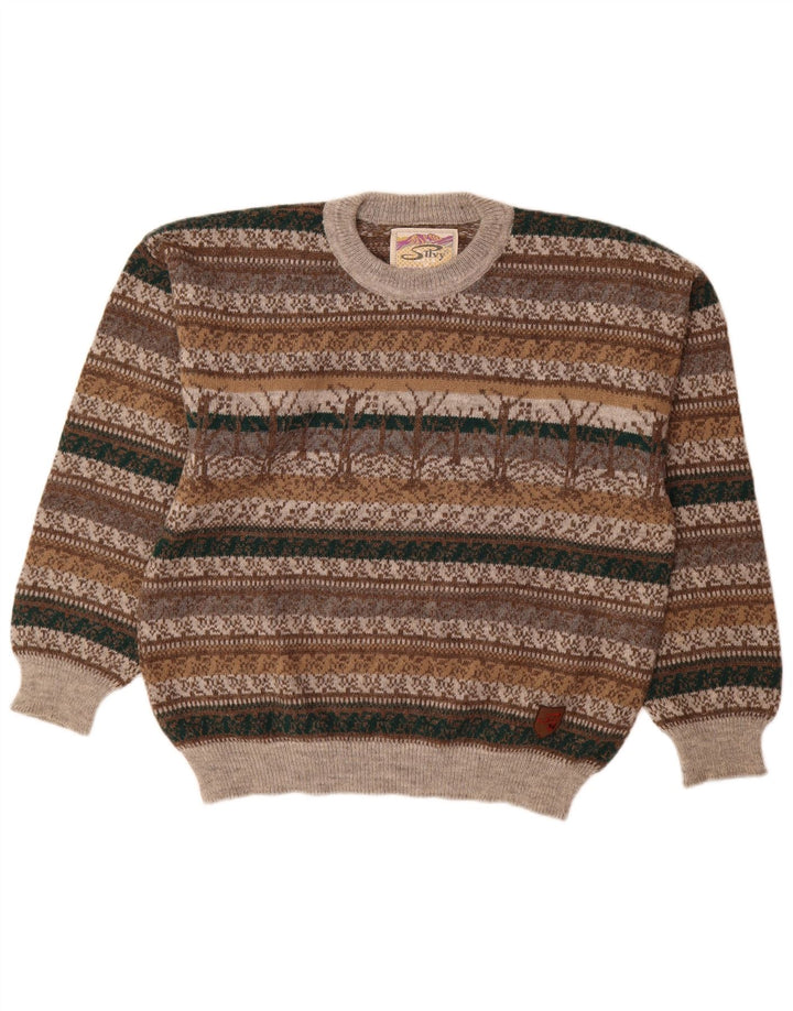 Suéter masculino Silvy com gola redonda IT 48 cinza médio Fair Isle Alpaca Wool