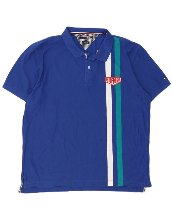 Camisa polo masculina Tommy Hilfiger Regular Fit 2XL azul colorblock algodão
