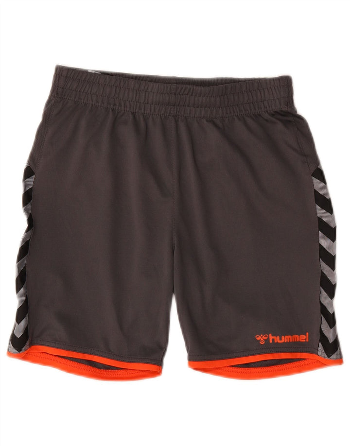 Hummel Shorts esportivos gráficos para meninos 13-14 anos cinza colorblock poliéster