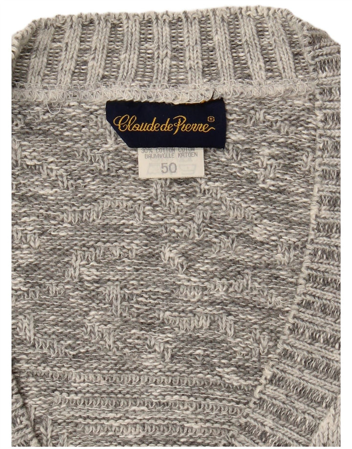 CLAUDE DE PIERRE Suéter feminino com decote em V IT 50 XL lã geométrica cinza