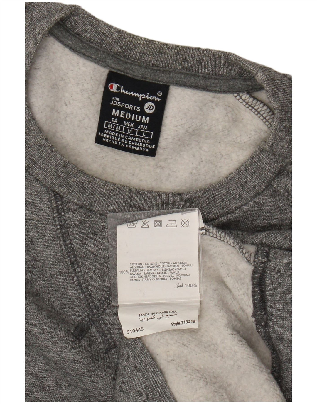 Champion moletom feminino jumper UK 14 algodão manchado cinza médio