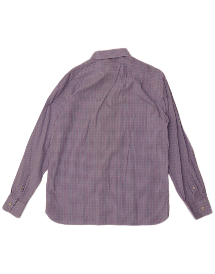 Camisa clássica masculina Jaeger tamanho 16 grande algodão xadrez azul